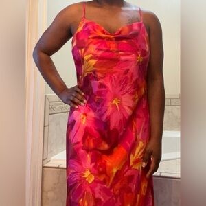 Sara Michelle Pink Floral Slip Dress with Yellow Accents